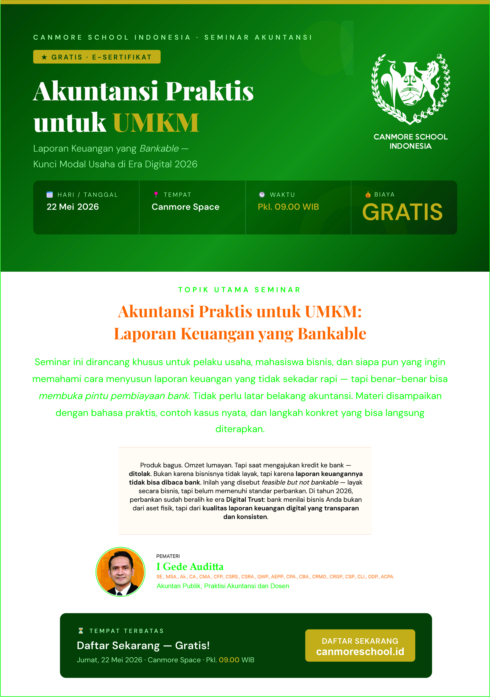 Seminar Akuntansi: Akuntansi Praktis untuk UMKM-Membuat Laporan Keuangan yang Bankable
